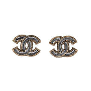Chanel CC Stud Earrings Metal with Resin